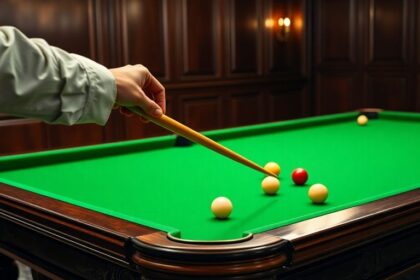 Early billiards game in progress.