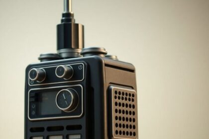 Early walkie talkie device with antenna